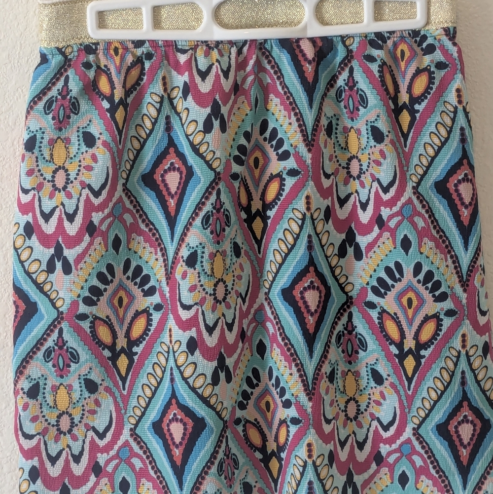 Lilly Pulitzer Boho Tribal Print Mini Skirt Gold Waistband Size Small